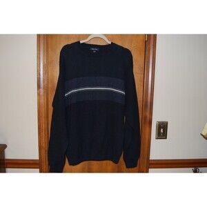 Nautica Men's Long Sleeve Sweater Black With Grey Chest Stripe Size Large